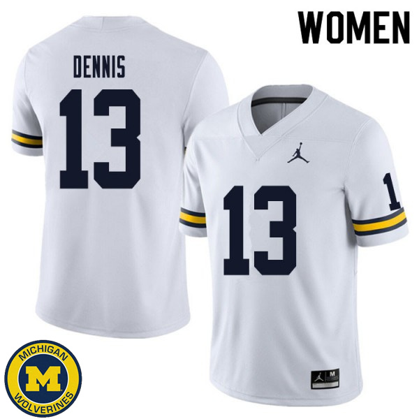 Women's Michigan Wolverines #13 Eamonn Dennis White NCAA Football Jersey